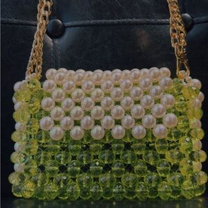 Elegant Pearl and Green Beaded Women's Bag